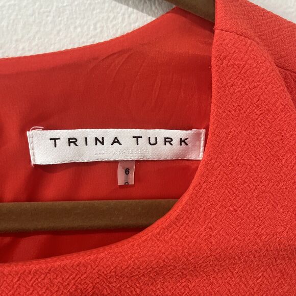 Trina Turk Mini Dress Women’s 6 Charleston Ruffle Orange Flutter Sleeve Colorful - Picture 3 of 10